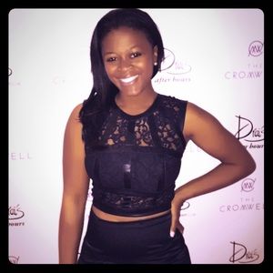 Bebe Faux Leather & Lace Crop Top